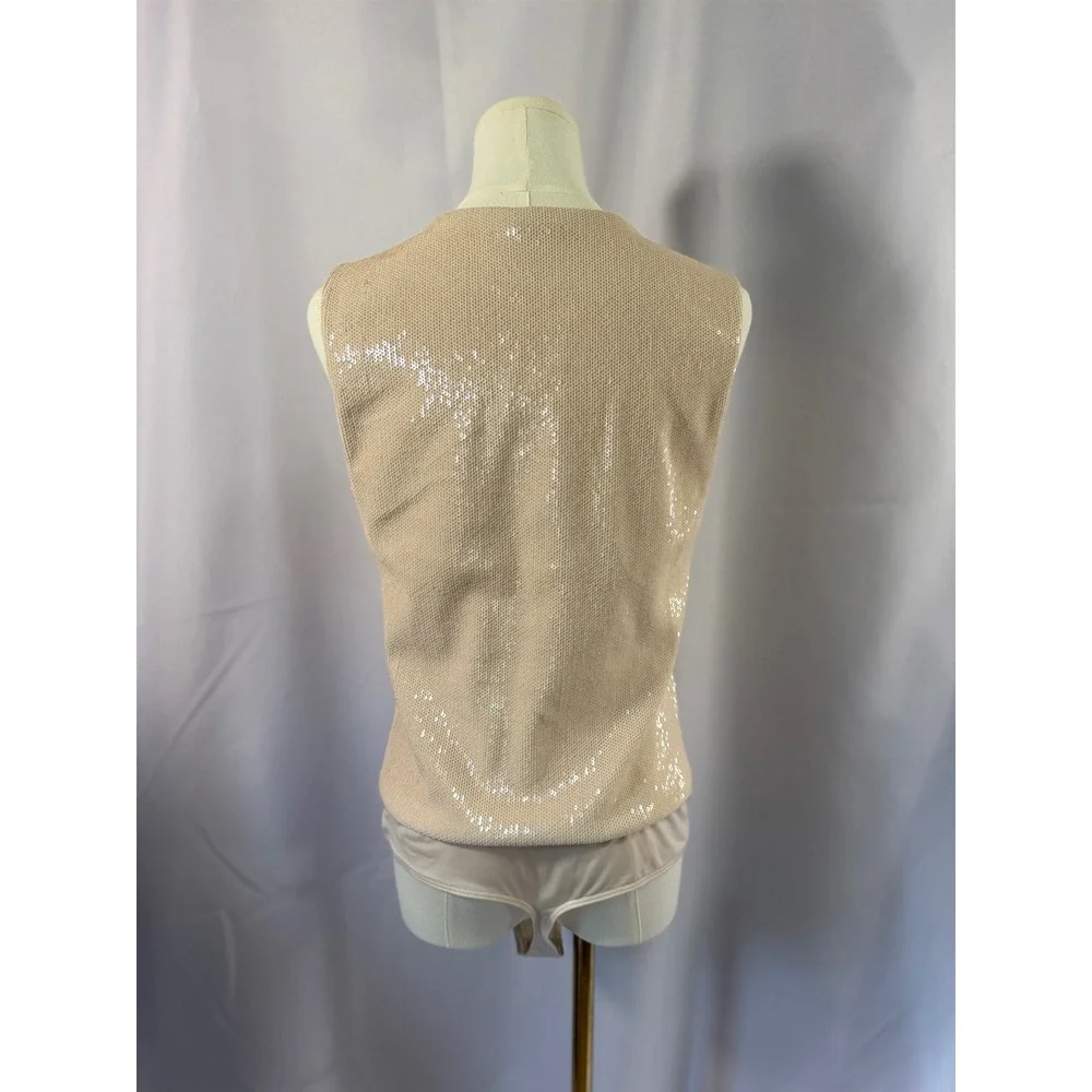 NWT Express Body Contour Champagne Beige Sequin Sleeveless Bodysuit Size L